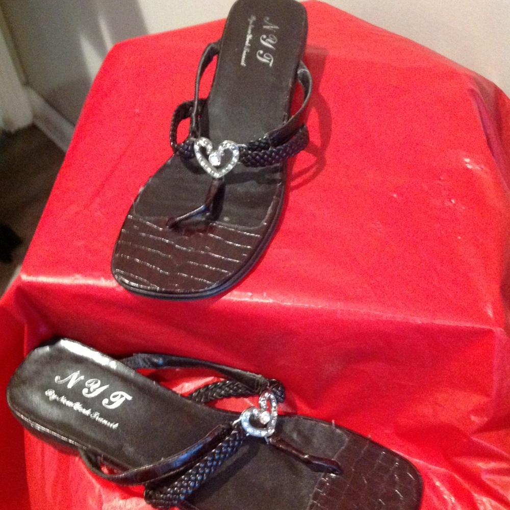 NYT NEW YORK TRANSIT BROWN JEWELED SANDALS